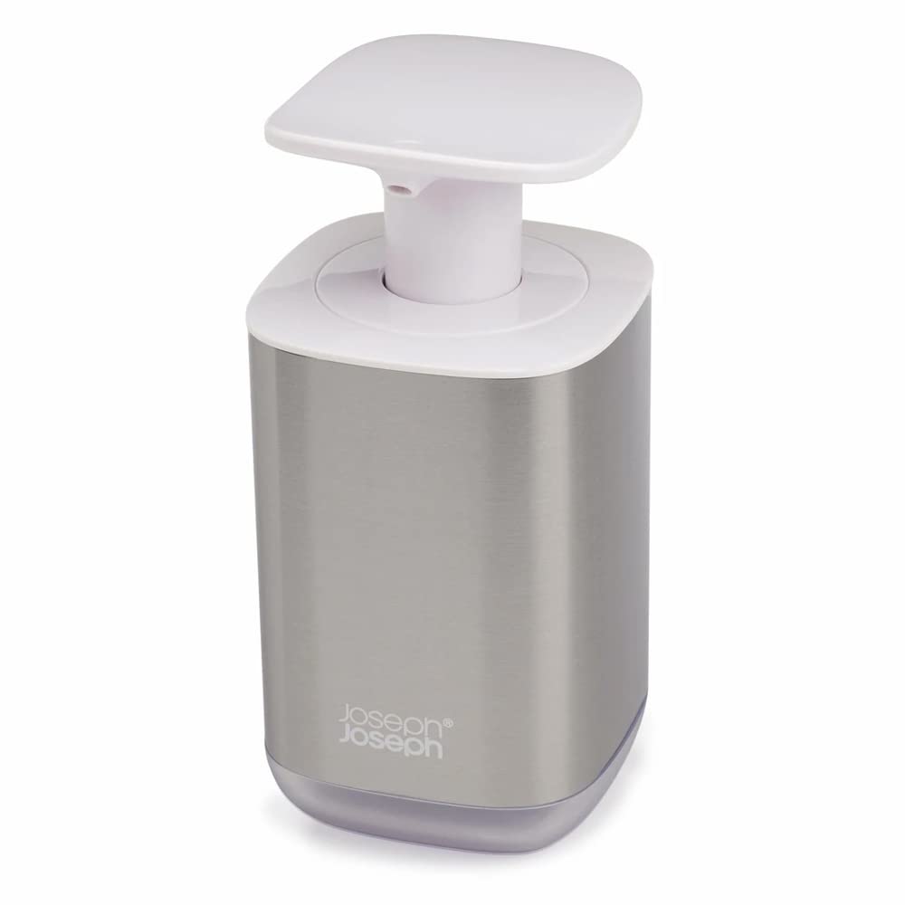 Joseph Joseph Presto Stainless-Steel Hygienic Easy-Push Soap Dispenser with Wide Pump, One-Size, Stainless Steel/Gray