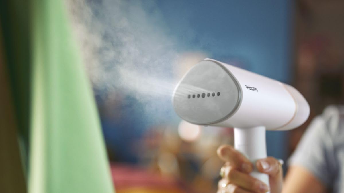 Philips HandHeld Steamer 3000 Series - 1000W, Compact & Foldable, up to 20g/min, Ready to use in 30 Sec, No Ironing Board, White - STH3000/10