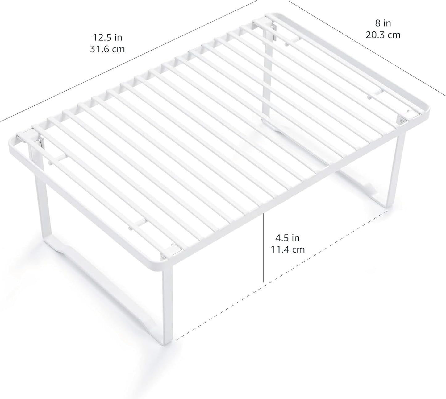 Amazon Basics Stackable Metal Kitchen Storage Shelves, Set of 2 - White, 31.75 CM L x 20.32 CM D x 11.43 CM H