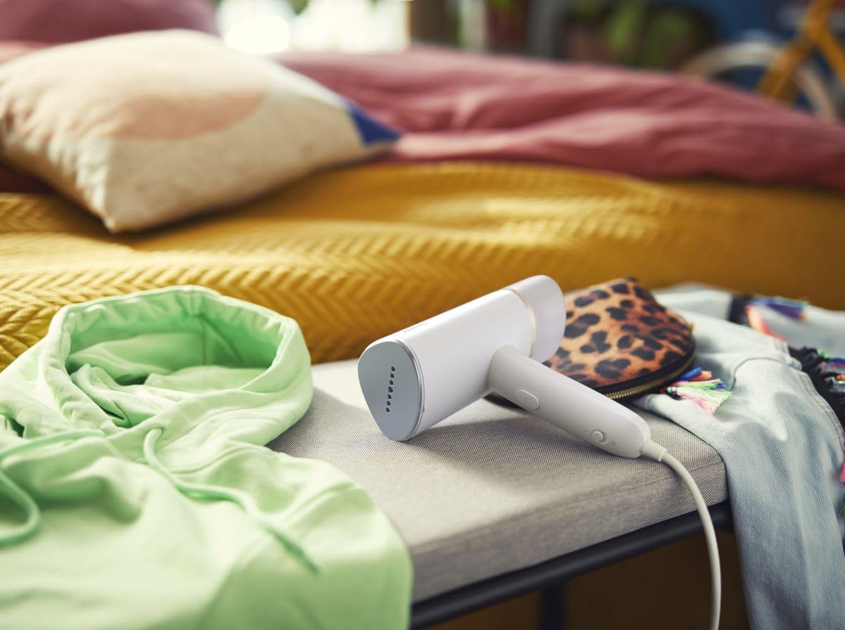 Philips HandHeld Steamer 3000 Series - 1000W, Compact & Foldable, up to 20g/min, Ready to use in 30 Sec, No Ironing Board, White - STH3000/10