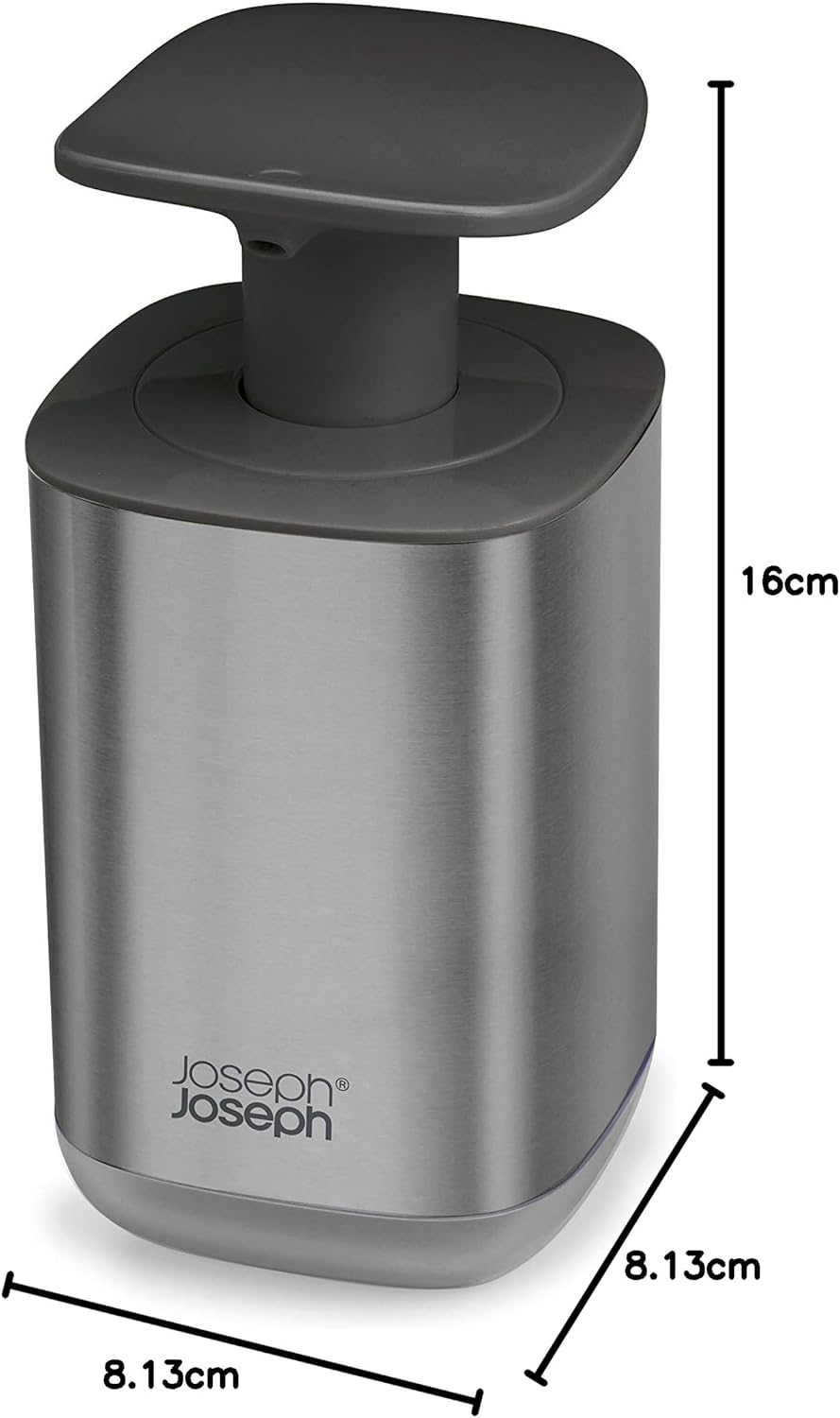 Joseph Joseph Presto Stainless-Steel Hygienic Easy-Push Soap Dispenser with Wide Pump, One-Size, Stainless Steel/Gray