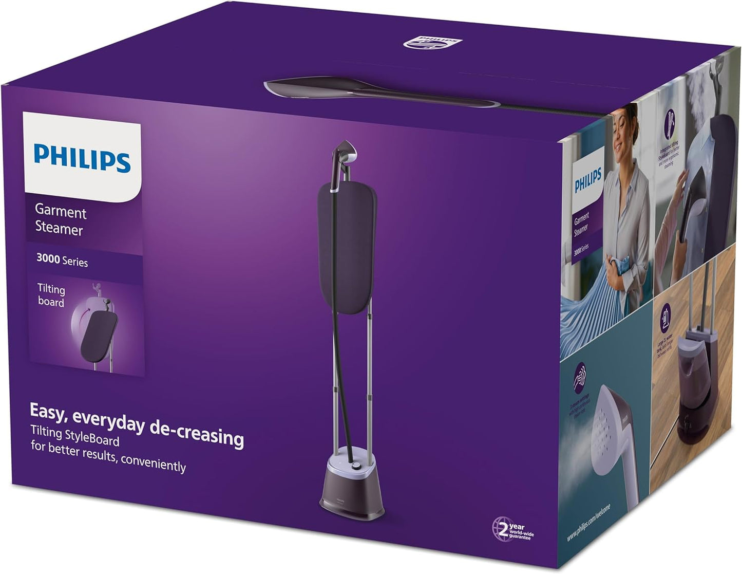 Philips 3000 Series Stand Steamer with tilting StyleBoard, Purple