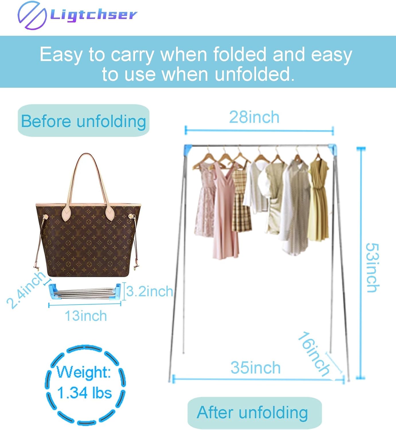 Ligtchser Portable Travel Garment Rack,Folding Clothes Rack for Dance,Travel,Camping, Drying,RV, Indoor,Outdoor. A Collapsible Mini Clothing Rack.