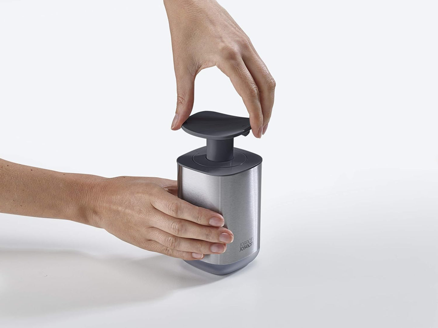 Joseph Joseph Presto Stainless-Steel Hygienic Easy-Push Soap Dispenser with Wide Pump, One-Size, Stainless Steel/Gray
