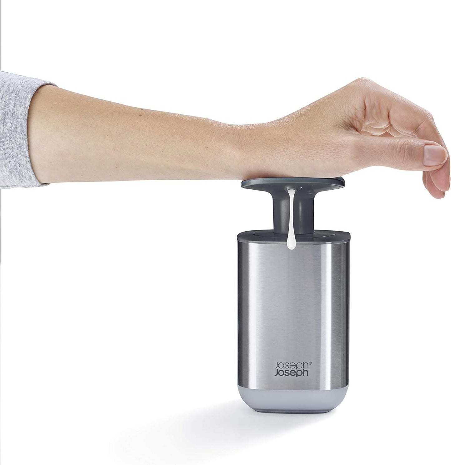 Joseph Joseph Presto Stainless-Steel Hygienic Easy-Push Soap Dispenser with Wide Pump, One-Size, Stainless Steel/Gray