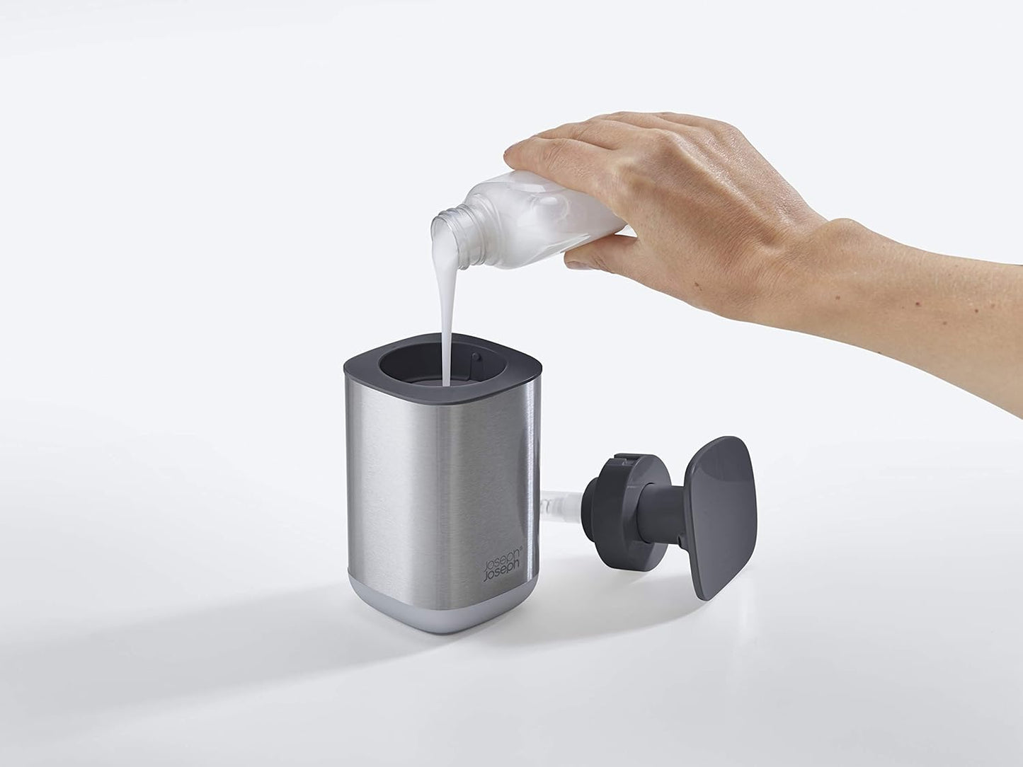 Joseph Joseph Presto Stainless-Steel Hygienic Easy-Push Soap Dispenser with Wide Pump, One-Size, Stainless Steel/Gray