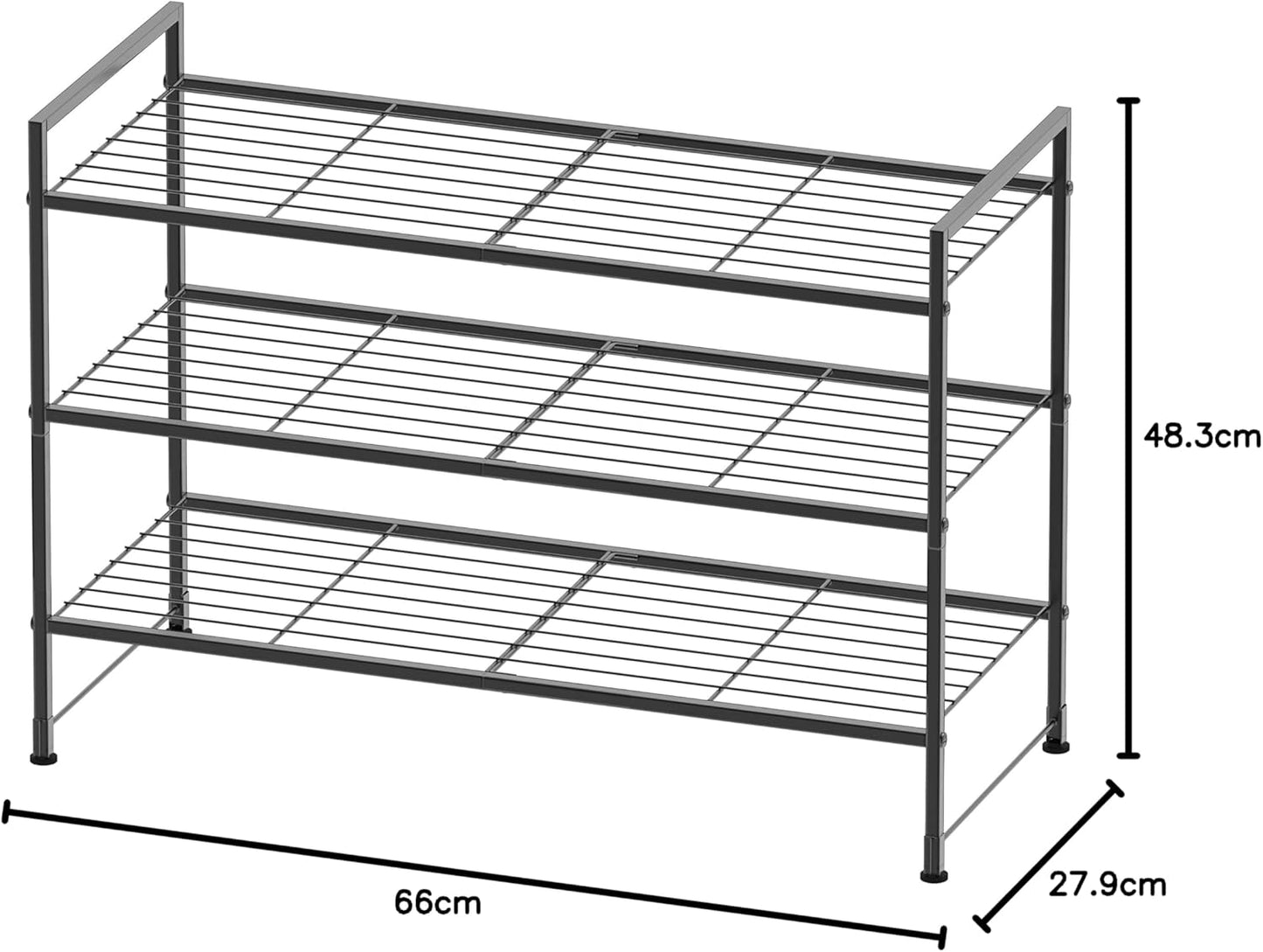 Simple Houseware 3-Tier Stackable Shoe Rack Storage Shelf, Black