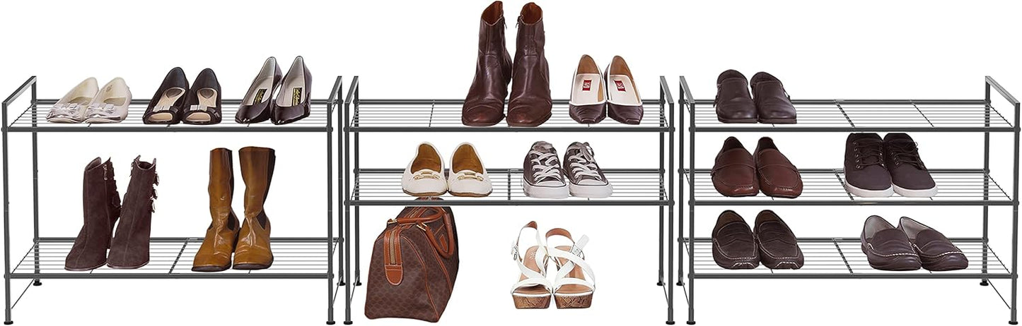 Simple Houseware 3-Tier Stackable Shoe Rack Storage Shelf, Black
