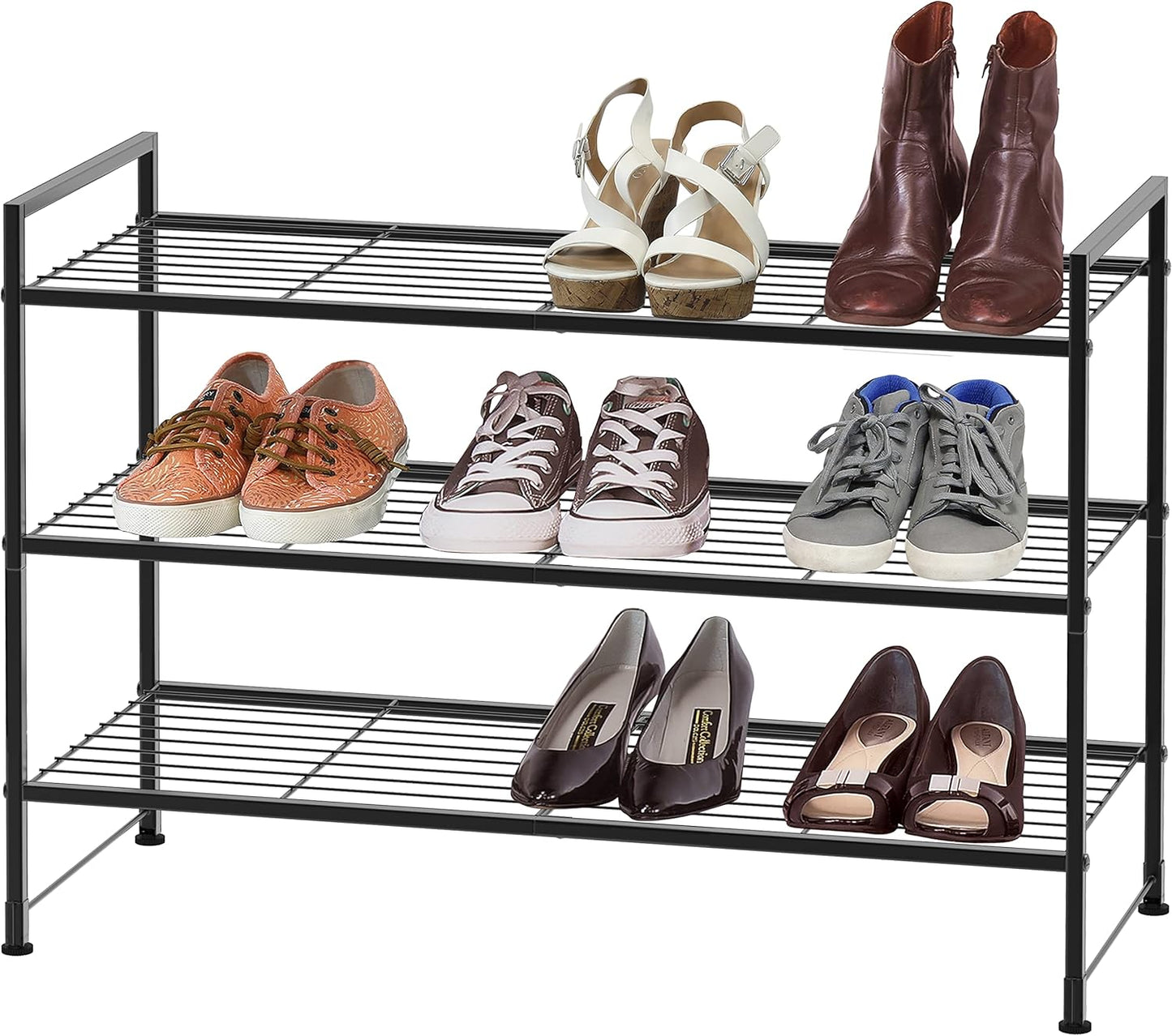 Simple Houseware 3-Tier Stackable Shoe Rack Storage Shelf, Black