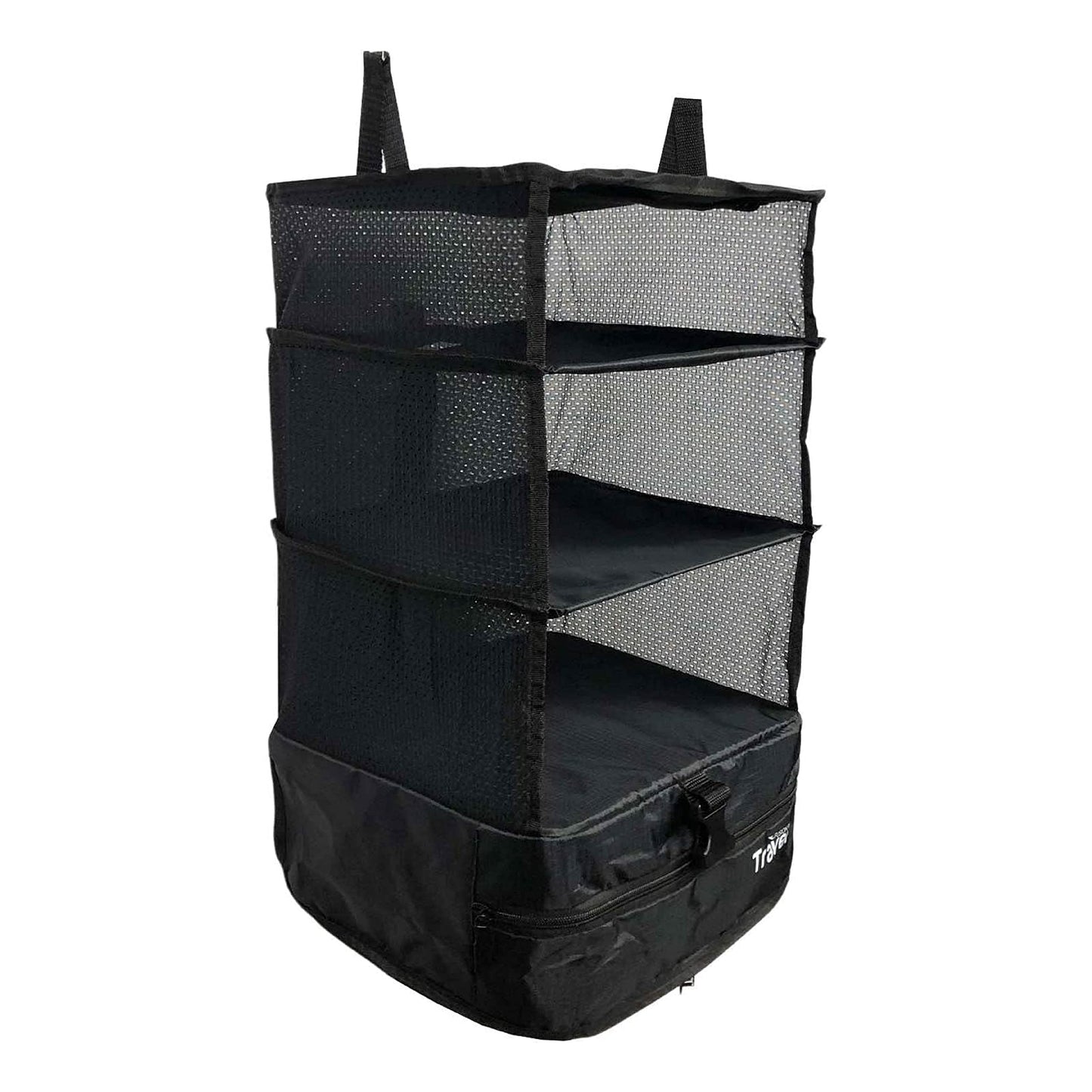 Grand Fusion Stow-N-Go Portable Hanging Travel Shelves, Packing Organizer for Luggage. Carry on Closet with Hanger for Clothes. Expandable Packing Cube. Travel Essentials from Small, Light Gray