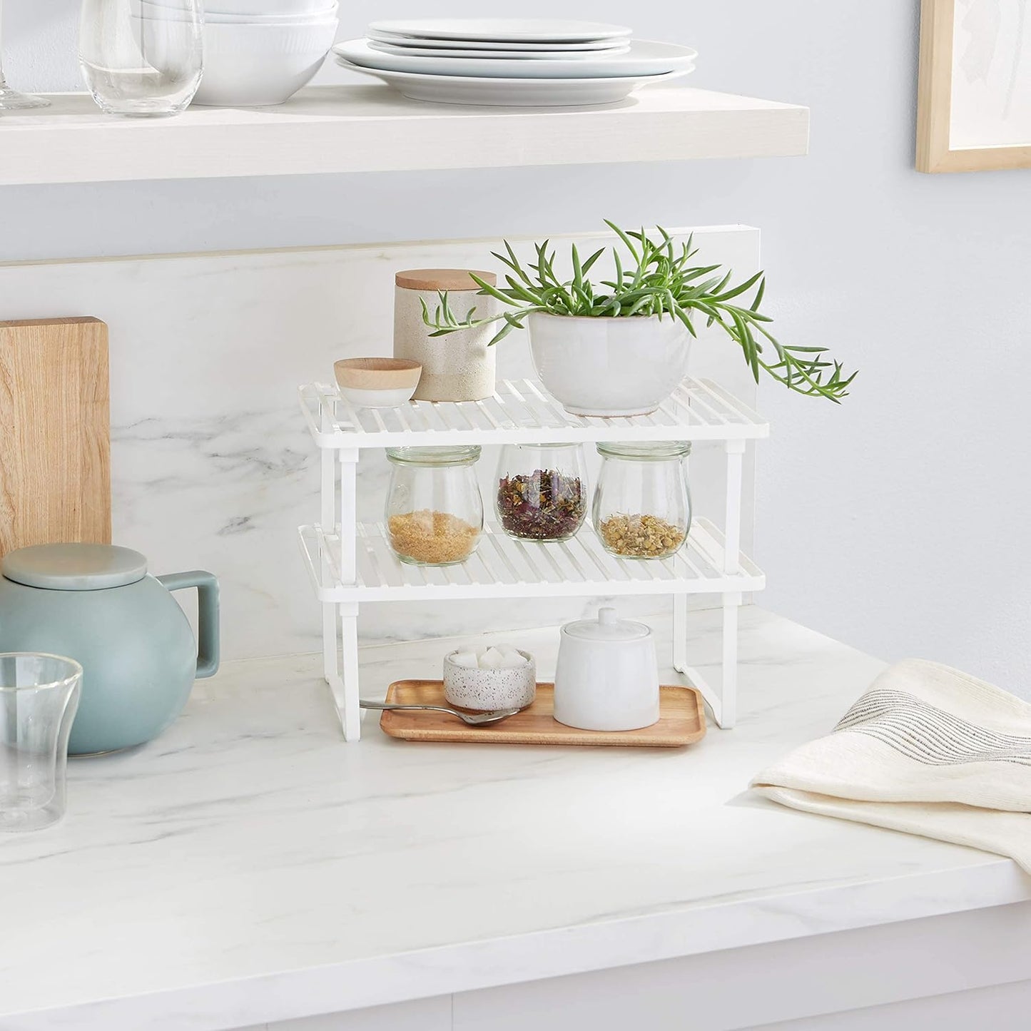 Amazon Basics Stackable Metal Kitchen Storage Shelves, Set of 2 - White, 31.75 CM L x 20.32 CM D x 11.43 CM H