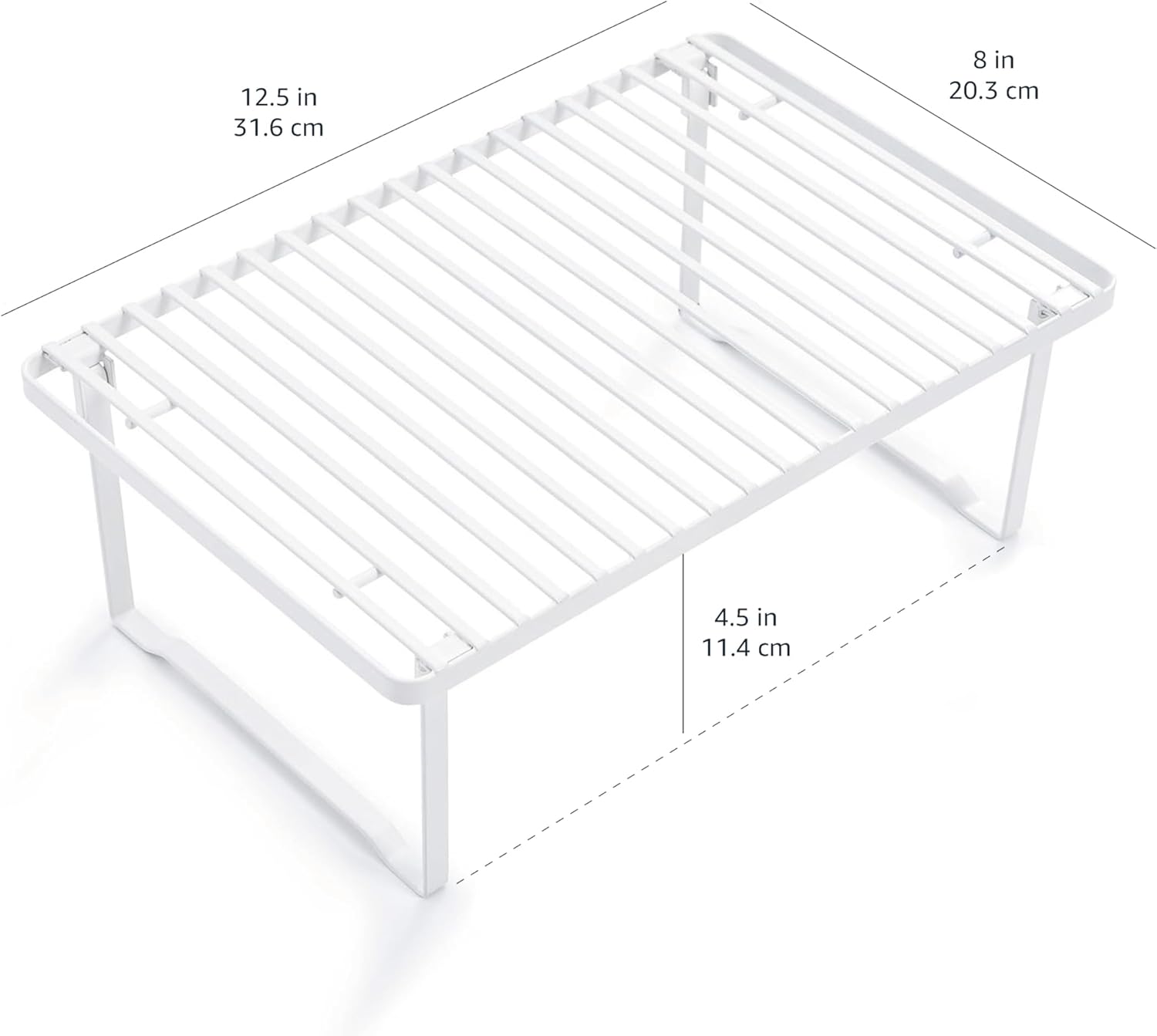 Amazon Basics Stackable Metal Kitchen Storage Shelves, Set of 2 - White, 31.75 CM L x 20.32 CM D x 11.43 CM H