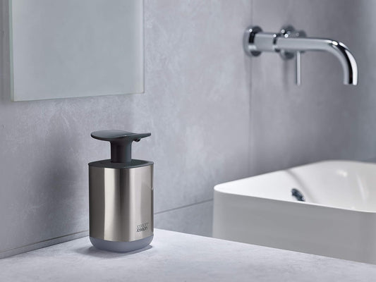 Joseph Joseph Presto Stainless-Steel Hygienic Easy-Push Soap Dispenser with Wide Pump, One-Size, Stainless Steel/Gray